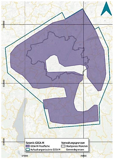 Landkarte des Großraums München, auf dem der Bereich der Messungen eingezeichnet ist.